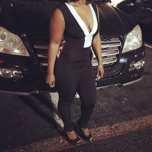 One piece bodysuit black/silver trim